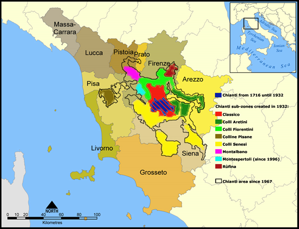 De kaart van de Chianti-streek